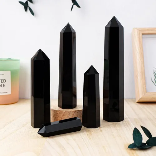 Miniatura 8 de Apengshi Torre de cristal de obsidiana negra, varita de cristal curativo natural, piedras de una sola punta, terapia de piedras preciosas