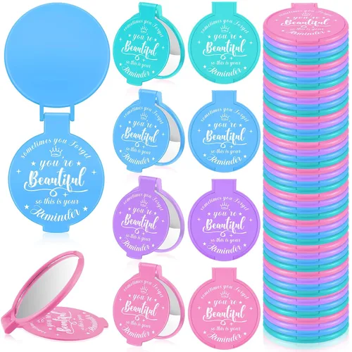 Miniatura 25 de 100 piezas de espejo compacto inspirador de 2.76 pulgadas a granel para mujeres, pequeños regalos de graduación, día de la madre, fiesta, bolso