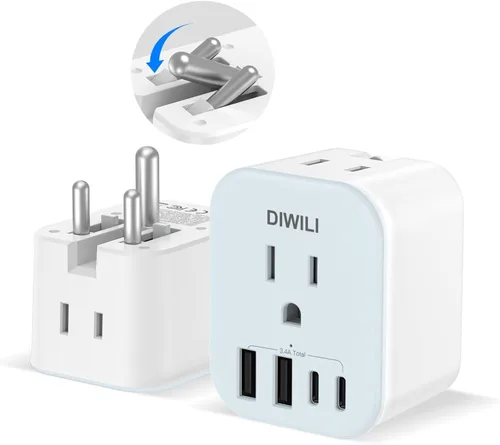 Miniatura 11 de Adaptador de enchufe universal de viaje internacional, adaptador de enchufe de viaje europeo 5 en 1 W/3.5A 2xUSB-A y 2xUSB C cargador de pared