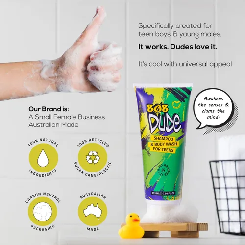 Miniatura 7 de 808 Dude Champú y gel de baño para adolescentes, niños y hombres Ingredientes puros naturales y orgánicos Elimina el olor corporal y los brotes