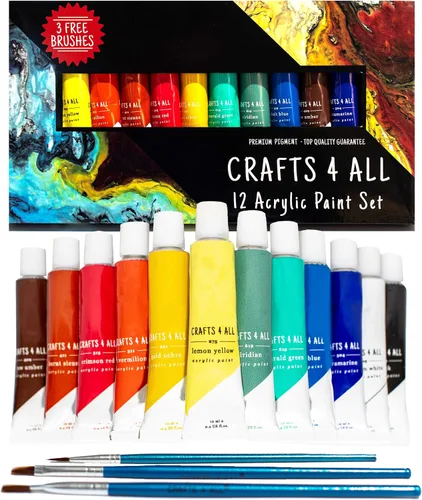 Crafts 4 All Juego de pintura acrílica, pinturas artísticas para lienzo, pintura de modelos, madera, cerámica y tela, suministros de manualidades