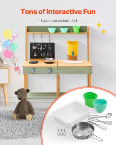 Miniatura 4 de VEVOR Cocina de juego de madera, cocina de barro al aire libre para niños, juego de cocina para niños pequeños, juego de cocina para niños