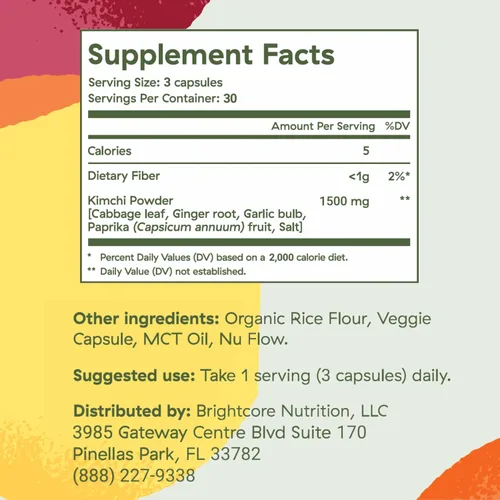 Miniatura 3 de Brightcore Nutrition - Kimchi One, Cápsulas de Polvo de Kimchi, Suplemento de Probióticos, Enzimas y Antioxidantes, Superalimento Premium