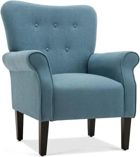 Miniatura 16 de BELLEZE Silla decorativa moderna, sillón de respaldo alto, sillón lateral tapizado estilo ala, sofá individual acolchado con patas de madera