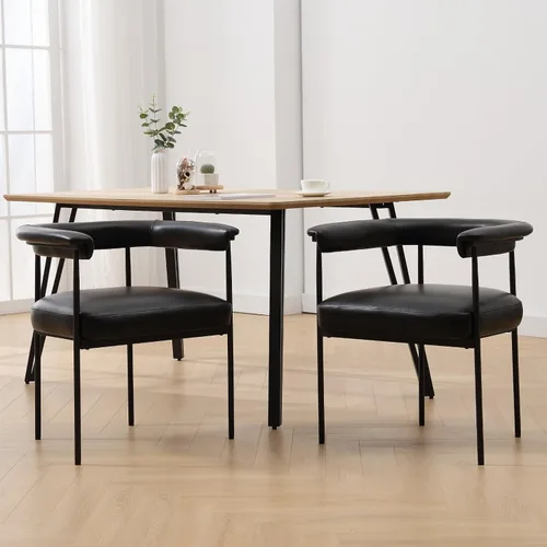 Ya-Home Juego de 2 sillas de comedor modernas, tapizadas de poliuretano con respaldo de barril, marco de metal negro para comedor, sala de estar,