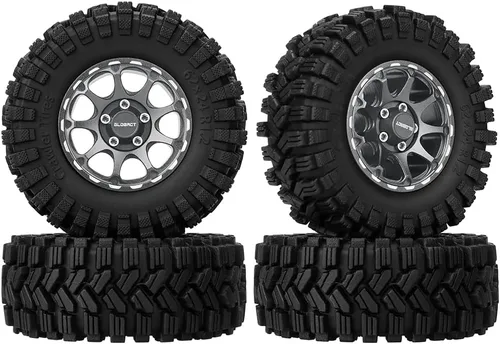 GLOBACT Neumáticos de aluminio de 9 radios de 1.2 pulgadas, neumáticos de goma suave y pegajosa de 2.441 x 0.945 in para 1/18 TRX4M 1/24 Axial SCX24