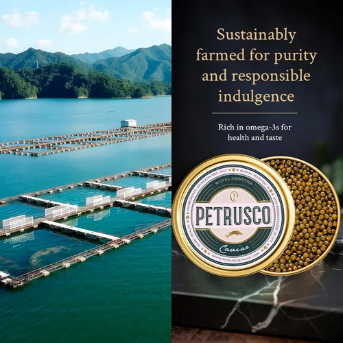 Miniatura 3 de PETRUSCO Royal Ossetra - Caviar negro de primera calidad, Huevas de pescado de esturión gourmet frescas en una lata de metal sellada, 1.06 oz