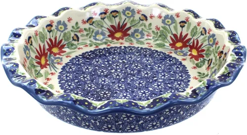 Miniatura 3 de Blue Rose Polish Pottery - Plato para pastel de margaritas azules - 10.5" de diámetro - Plato de cerámica para hornear, para pasteles, quiches