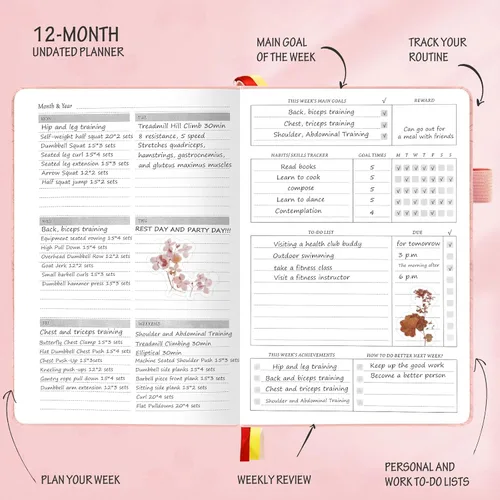 Miniatura 4 de Lujosa agenda semanal y mensual sin fecha para aumentar la productividad alcanza tus objetivos, cuaderno organizador, diario de gratitud, gestión