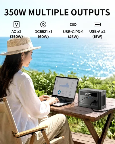 Miniatura 3 de Estación de energía portátil 2026 de 700 W, batería de reserva LiFePO4 de 288 Wh, banco de energía con salida de CA 350 W/110 V, generador solar