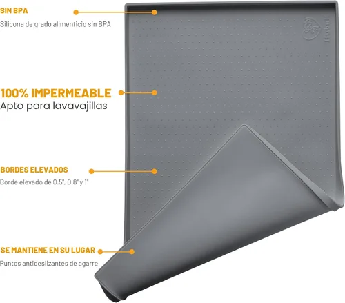 Miniatura 2 de Hubulk Tapete de alimentación para perros, 100% impermeable, de silicona de grado alimenticio, mantel individual para alimentos y agua para Gris