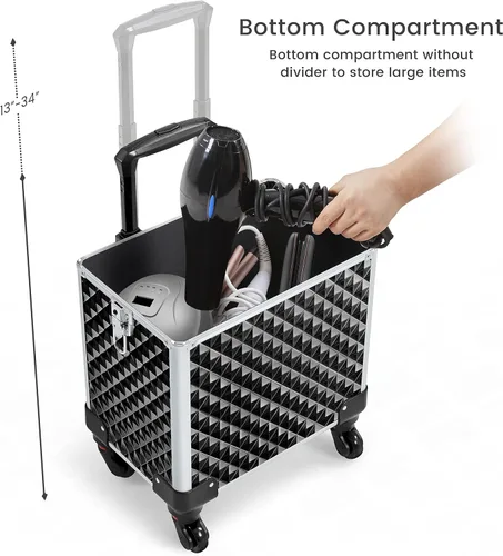 Miniatura 7 de Yaheetech Estuche de tren de maquillaje rodante 3 en 1, organizador de gran capacidad con ruedas giratorias, carrito cosmético para llaves para Negro