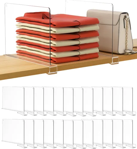 Miniatura 16 de HBlife 12 piezas de divisores de estante de acrílico transparente, organizador vertical de bolsos para armario, perfecto para suéteres, camisas