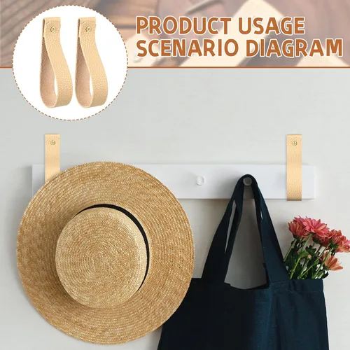 Miniatura 6 de Bucherry 8 ganchos de pared de cuero con tornillos, barra de cortina, correas para colgar en la pared, soporte para toallas, asa para manija