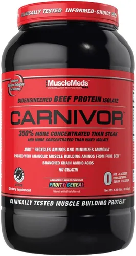MuscleMeds CARNIVOR Polvo de Proteína Aislada de Carne, Construcción Muscular, Recuperación, Sin Lactosa, Sin Azúcar, Sin Grasa, 23g de Proteína,