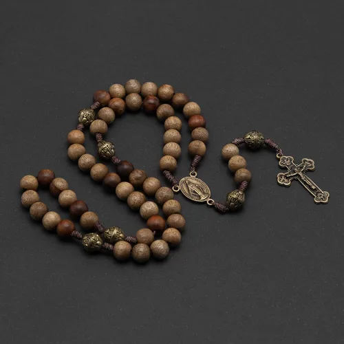 Miniatura 3 de Intercession™ Rosario de madera maciza hecho a mano Nuestro Padre Sagrado Corazón (Sagrado Corazón - Nogal)