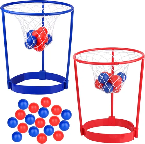 Miniatura 7 de Paquete de 2 aros de cabeza de baloncesto para juegos de fiesta para niños y adultos, diadema de canasta ajustable con 20 pelotas para carnaval