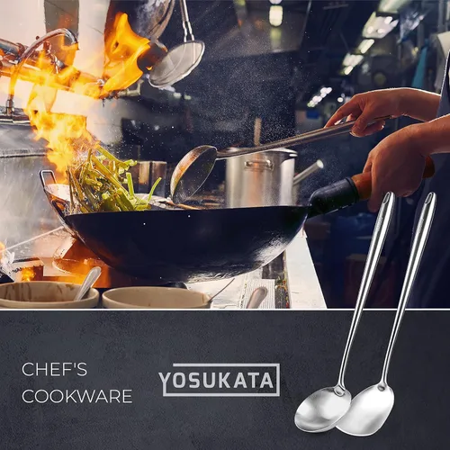 Miniatura 8 de YOSUKATA Juego de sartén Wok de acero al carbono de 14 pulgadas, presazonada, espátula y cucharón para wok de 17 pulgadas, resistente al calor, apto