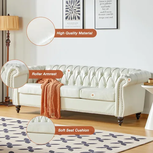 Miniatura 3 de QHITTY Juego de 3 piezas para sala de estar, Sofá Seccional Chesterfield Silla Contemporáneo Tapizado Cuero Artificial Loveseat Juegos de Sofás
