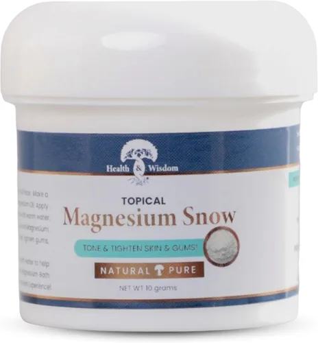 Health and Wisdom Magnesium Snow - Polvo de carbonato de magnesio fino para el cuidado facial, corporal y bucal - Absorción mejorada para tonificar,