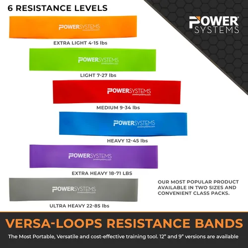 Miniatura 3 de Power Systems Versa Loops Commercial Grade Resistance Bands 10 Pack Color Coded Exercise Loop Bands for Strength Training Physical Therapy Home Gym