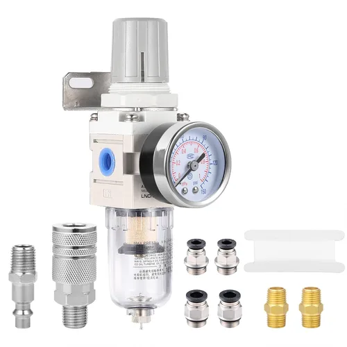 Miniatura 10 de Regulador de presión del filtro de aire NPT de 1/4", filtro compresor de herramienta de aire trampa de agua con medidor por ZHONG AN