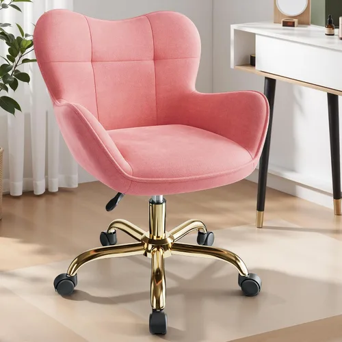 Miniatura 2 de Silla de tocador con ruedas, bonitas sillas de escritorio de altura ajustable para dormitorio, silla de maquillaje moderna con respaldo (rosa)