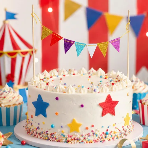 Miniatura 6 de LUOZZY 5pcs Circo Carnaval Cake Toppers Triángulo Bandera Banner Tema Fiesta Llamativa bandera de circo para decoración de tartas de carnaval
