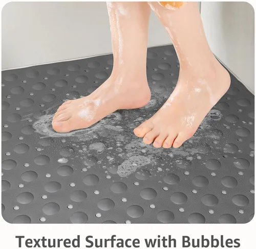 Miniatura 5 de Yolife Tapete de ducha grande para esquina, 25.6 x 25.6 pulgadas, antideslizante, con orificio de drenaje, tapete de ducha lavable a máquina, tapete