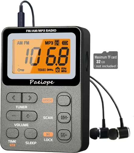 Miniatura 7 de Radio portátil AM FM, Walkman de bolsillo recargable con la mejor sintonización digital de recepción, MP3, auriculares estéreo, pantalla LCD grande