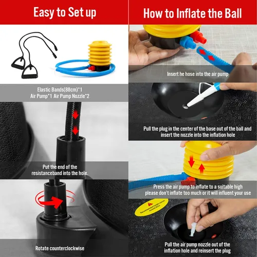 Miniatura 6 de JX FITNESS Entrenador de equilibrio de media pelota de 58 cm, balón de estabilidad para yoga con bandas de resistencia y bomba - Mejora la fuerza