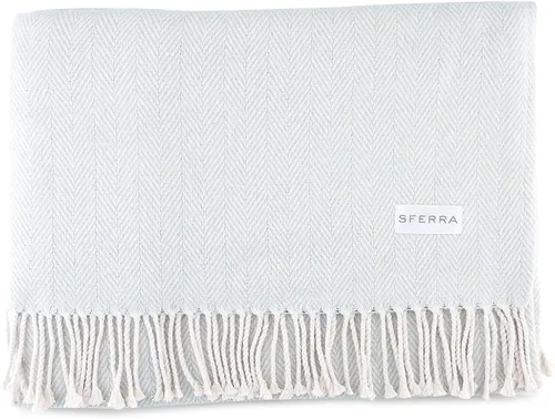 Miniatura 13 de Sferra Celine Herringbone, manta 100% algodón, color aguamarina