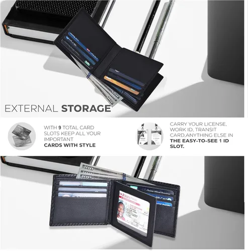 Miniatura 5 de Carteras RFID delgadas para hombres - Cartera de bolsillo frontal de piel genuina