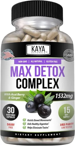 Miniatura 11 de Kaya Naturals Max Detox - Suplemento de hierbas - Ingredientes naturales 1532 mg - Polvo de psyllium, extracto de bayas de acai, raíz de jengibre
