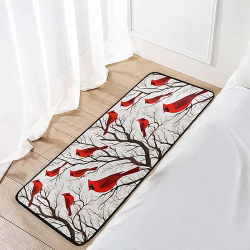 Miniatura 7 de Northen - Alfombra de cocina con ramas de cardenales rojos, antifatiga, para Navidad, invierno, Navidad, decorativo, antideslizante, lavable