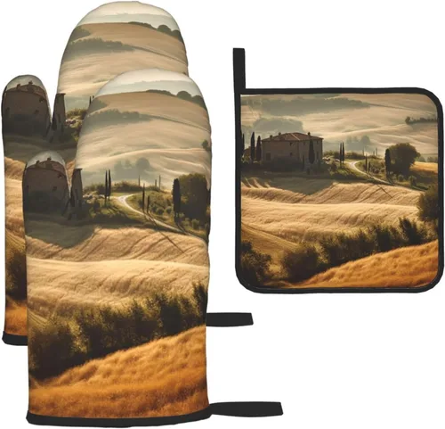 Miniatura 12 de Juego de manoplas de horno y soportes para ollas con estampado de tortugas marinas, resistentes al calor, antideslizantes, guantes de cocina, 3