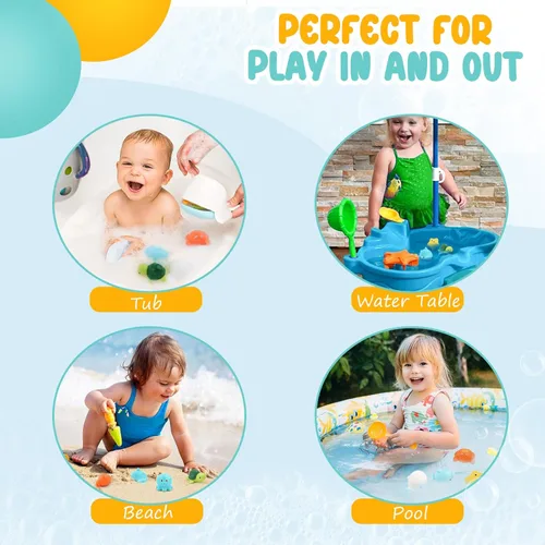 Miniatura 6 de Juguetes de baño, paquete de 6 juguetes de bañera para bebé, sin agujeros, suaves, apretables y flotan en el agua, juguetes de baño de fácil agarre