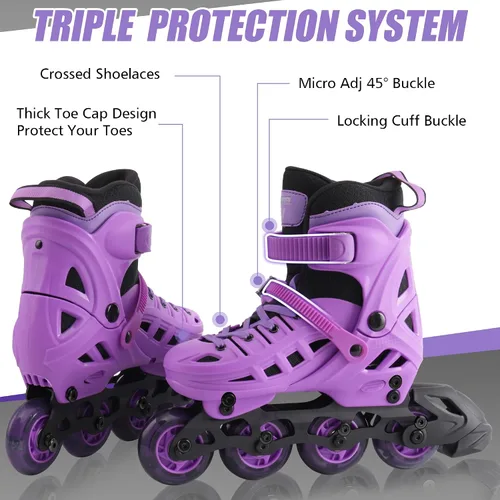 Miniatura 3 de Patines en línea para niños, niñas y niños, 4 tamaños ajustables con ruedas de luz completa para mujeres y hombres, carcasa exterior duradera