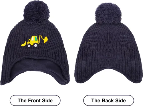 Miniatura 6 de LUCKYBUNNY Gorro de esquí con diseño de excavadora para niños y niños, con forro polar para invierno, gorro de punto para clima frío
