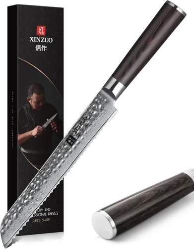 Miniatura 11 de XINZUO Juego de 5 cuchillos de corte de cocina, hoja de damasco martillada de 67 capas, juego de cuchillos de chef afilados de estilo japonés