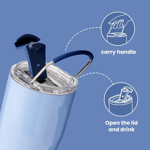 Miniatura 4 de BOTTLE BOTTLE Vasos de acero inoxidable con asa, vasos aislados con 2 tapas, taza de café 2 en 1 de 22 onzas para oficina en casa y fiesta, tazas
