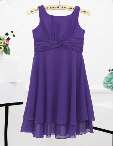 Miniatura 4 de Aislor Vestido de gasa con nudo plisado para niñas y niñas, vestido de princesa para fiesta de cumpleaños, boda, dama de honor