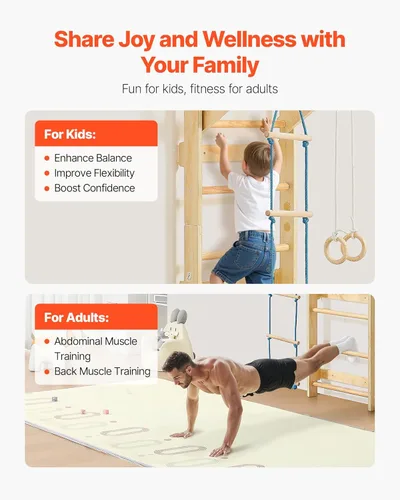 Miniatura 3 de VEVOR Escalera Sueca de Pared, Gimnasio 4 en 1 de 8 Niveles para Interiores, Barras de Gimnasia de Madera Sólida con Capacidad de Carga de 220LBS