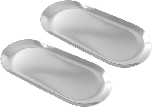 Miniatura 2 de Hitefu Paquete de 2 bandejas decorativas de acero inoxidable, 7 pulgadas de largo, bandeja de almacenamiento de joyas, organizador de cosméticos