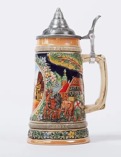Miniatura 7 de Taza de cerveza alemana Oktoberfest Bávara Frankfurt Viking Tankard con tapa Petwer para hombres, padre amante de la cerveza, 0.6 litros
