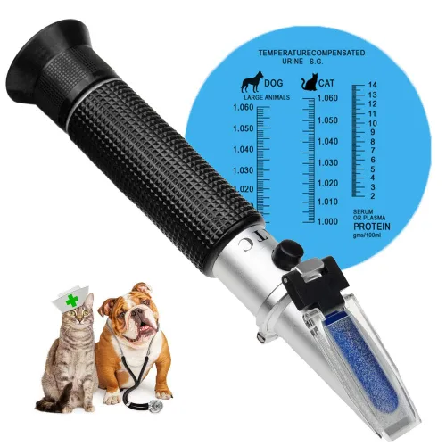 Refractómetro clínico 3 en 1 para animales, mide el índice de salud del animal con la gravedad específica de la orina y la proteína del suero, ideal