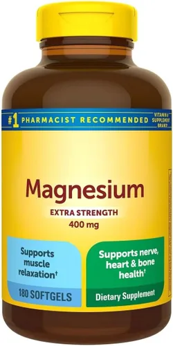 Magnesio extra fuerte 400 mg., Apoya la salud del corazón†, los huesos y los nervios - 180 cápsulas blandas