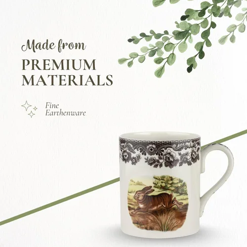 Miniatura 4 de Spode Woodland Rabbit - Taza de porcelana fina de 16 onzas con borde de flores británicas, apta para lavavajillas, microondas, congelador y horno