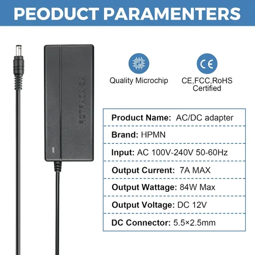 Miniatura 3 de Fuente de alimentación de 12 V 7 A 84 W Adaptador de CA/CC CA 100-240V a CC 12 voltios 7Amp Convertidor de transformador de potencia de conmutación