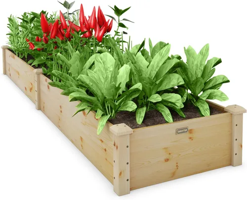 Miniatura 10 de Conjunto de cama de jardín elevada de madera Giantex, caja de plantación rectangular para verduras, frutas, flores, hierbas, cama de plantación